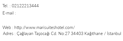 Mari Suite Hotel telefon numaralar, faks, e-mail, posta adresi ve iletiim bilgileri
